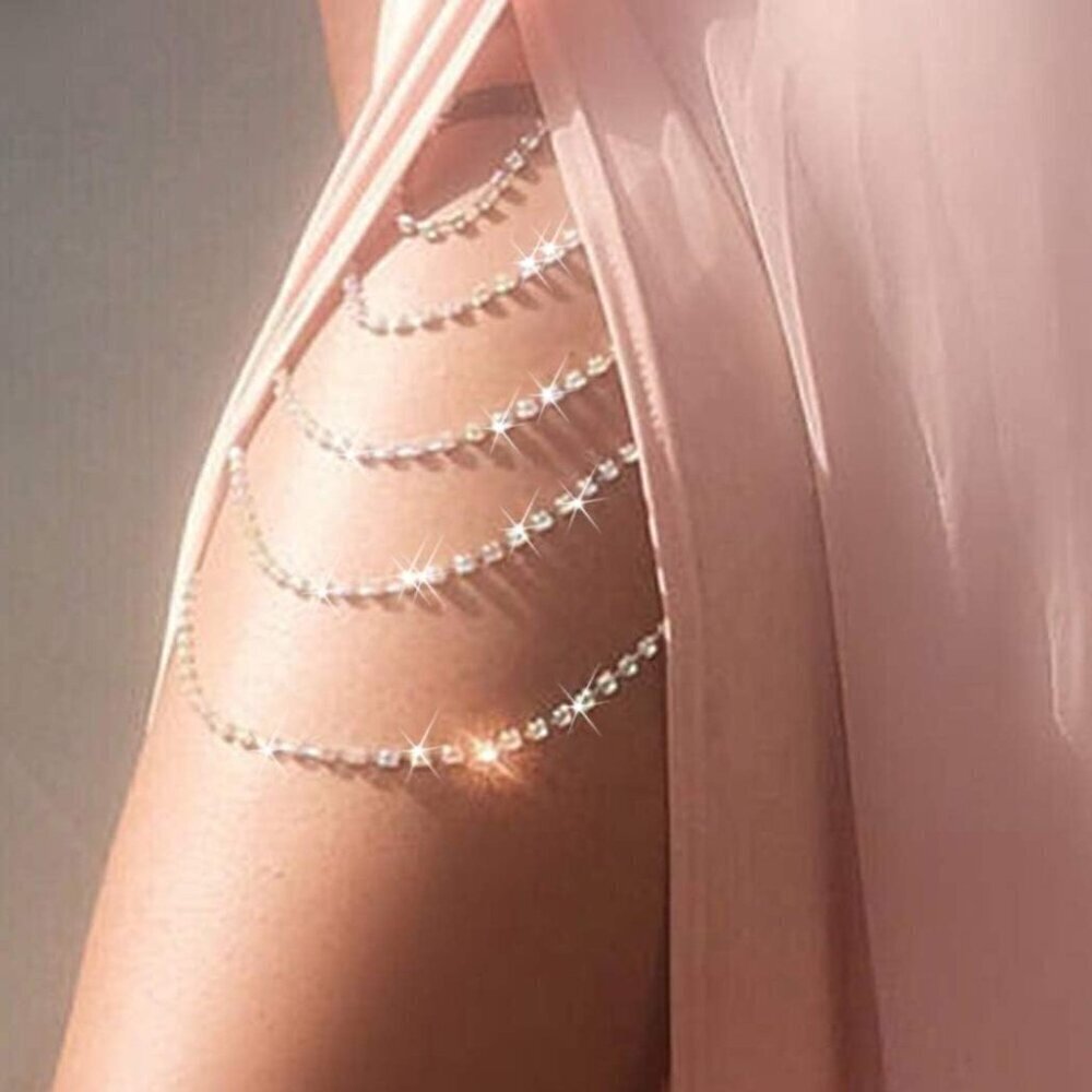 Leg Jewelry Rhinestone Body Chain for Women Thigh Rave Festival Beach Party